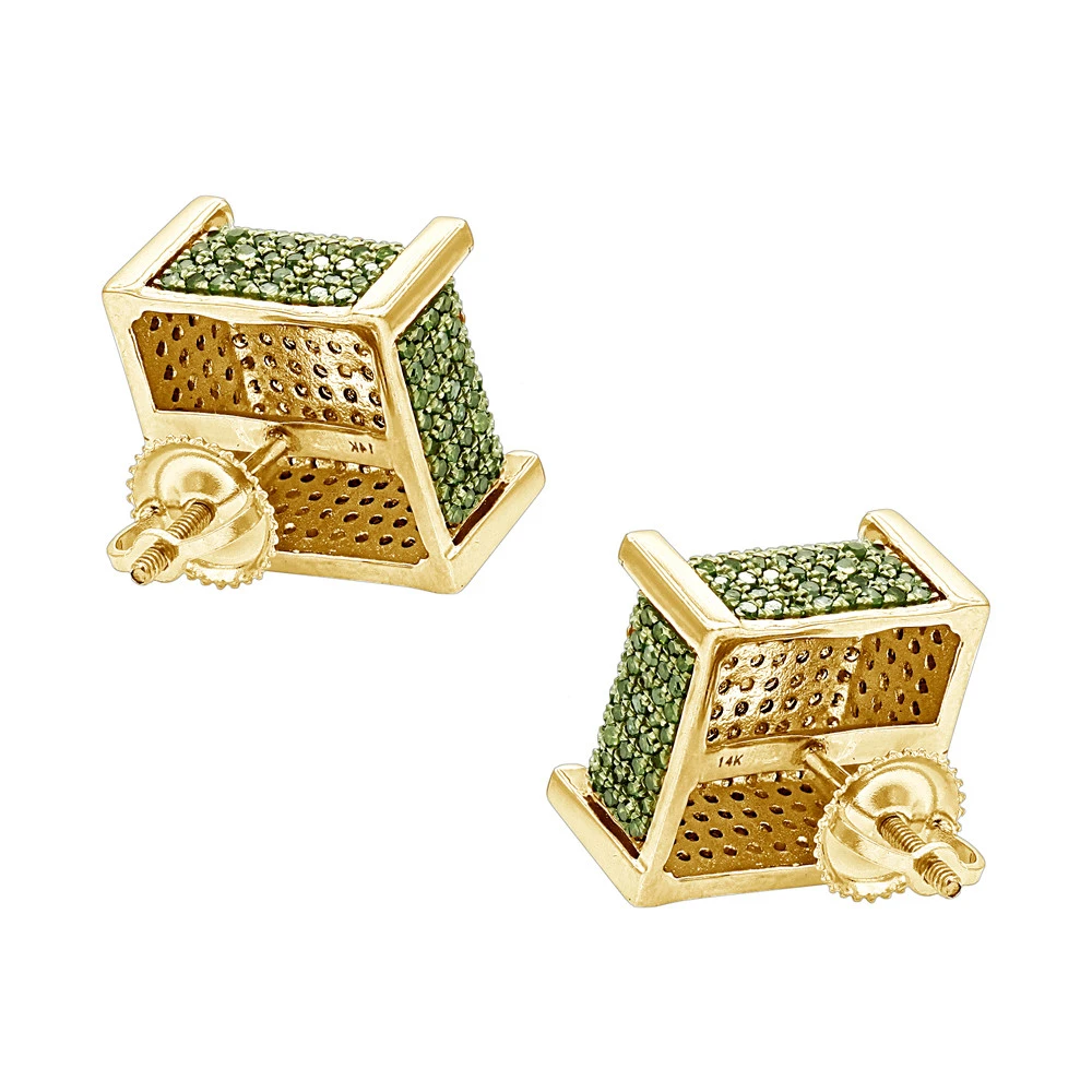 14K Yellow Gold Square Green Diamond Stud Earrings 1.3ct By Luxurman 6 14K Yellow Gold Square Green Diamond Stud Earrings 1.3ct By Luxurman - Image 4