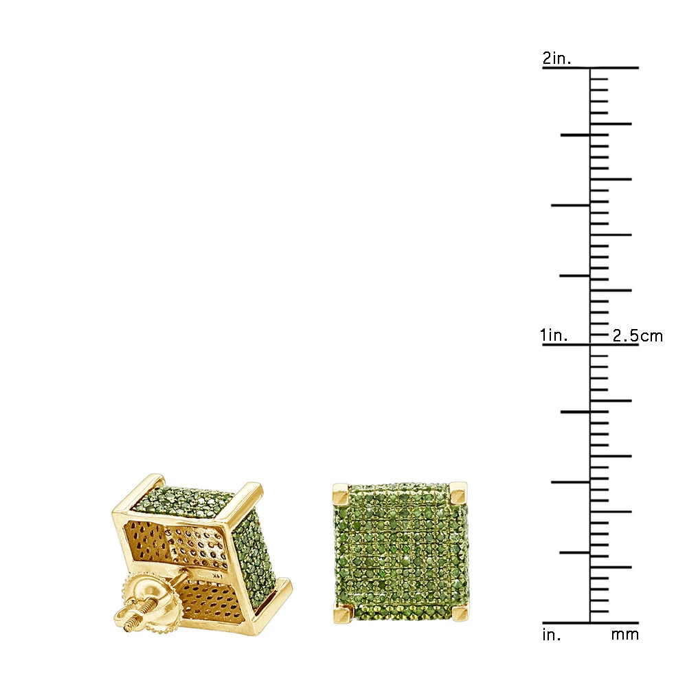 14K Yellow Gold Square Green Diamond Stud Earrings 1.3ct By Luxurman 8 14K Yellow Gold Square Green Diamond Stud Earrings 1.3ct By Luxurman - Image 6