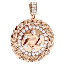 14K Rose Gold Star Of David Medallion Customizable 4 Carat Diamond Pendant