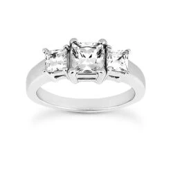 14K White Gold Three Stone Diamond Engagement Ring 0.64ct 2.7mm