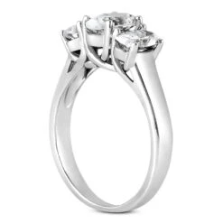 14K White Gold Three Stone Diamond Engagement Ring 0.75ct 3.17mm -H'Hen Sale Store 14k gold three stone diamond engagement ring 075ct p 24651 back white 20220426