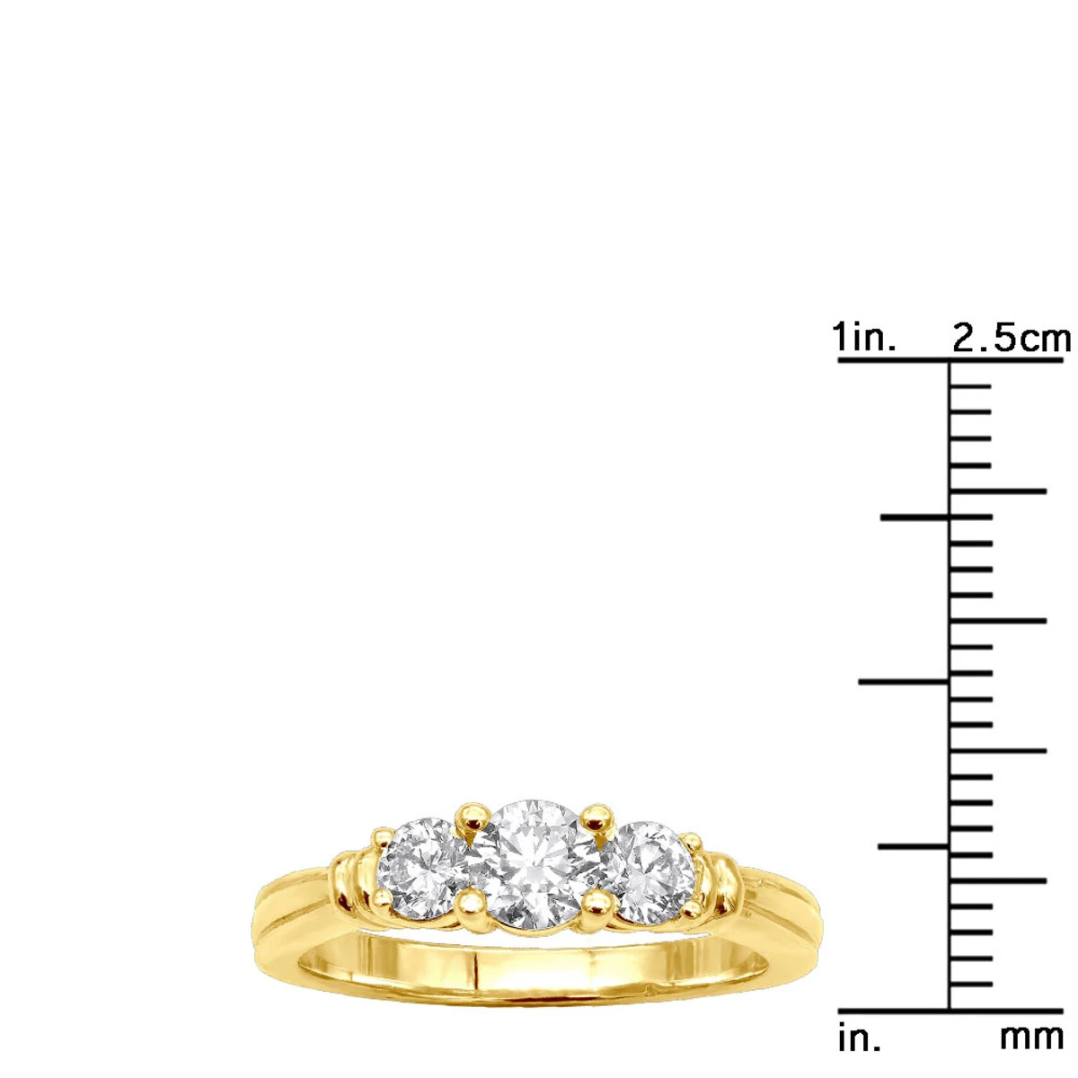 14K Yellow Gold Three Stone Diamond Engagement Ring 1.25ct 3/16 In (5mm) 8 14K Yellow Gold Three Stone Diamond Engagement Ring 1.25ct 3/16 In (5mm) - Image 6