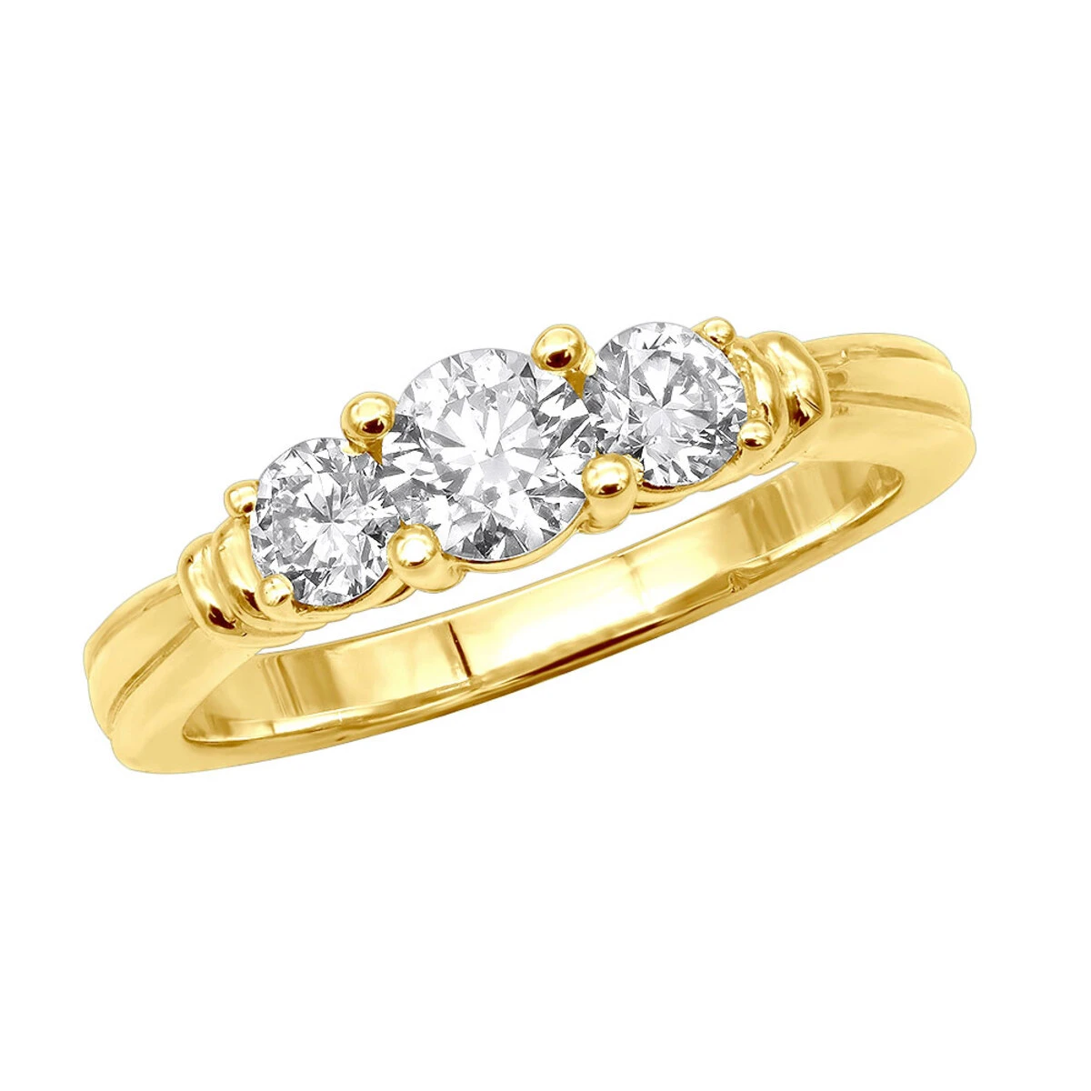 14K Yellow Gold Three Stone Diamond Engagement Ring 1.25ct 3/16 In (5mm) 3 14K Yellow Gold Three Stone Diamond Engagement Ring 1.25ct 3/16 In (5mm)