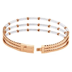 1.5 Carat Flexible Diamond Bangle Bracelet For Women Solid 14K Rose Gold 3 Row -H'Hen Sale Store 14k gold unique 3 row flexible diamond bangle bracelet for ladies 15 carat 018338 back rose