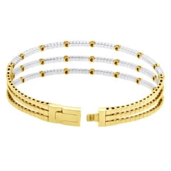 1.5 Carat Flexible Diamond Bangle Bracelet For Women Solid 14K Rose Gold 3 Row -H'Hen Sale Store 14k gold unique 3 row flexible diamond bangle bracelet for ladies 15 carat 018338 back yellow