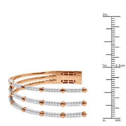 1.5 Carat Flexible Diamond Bangle Bracelet For Women Solid 14K Rose Gold 3 Row -H'Hen Sale Store 14k gold unique 3 row flexible diamond bangle bracelet for ladies 15 carat 018338 ruler rose