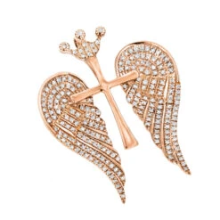 14K White/Yellow Gold Unique Angel Wings Diamond Cross Pendant With Crown 0.4ct -H'Hen Sale Store 14k gold unique angel wings diamond cross pendant with crown 05ct ro 2