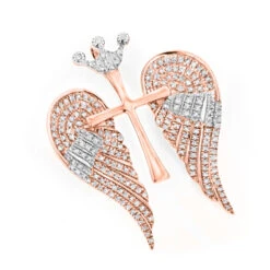 14K White/Yellow Gold Unique Angel Wings Diamond Cross Pendant With Crown 0.4ct -H'Hen Sale Store 14k gold unique angel wings diamond cross pendant with crown 05ct wr 1