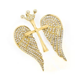 14K White/Yellow Gold Unique Angel Wings Diamond Cross Pendant With Crown 0.4ct -H'Hen Sale Store 14k gold unique angel wings diamond cross pendant with crown 05ct ye 1