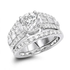 14K White Gold Unique Designer G/VS Diamond Engagement Ring Set 3.75ct By Luxurman