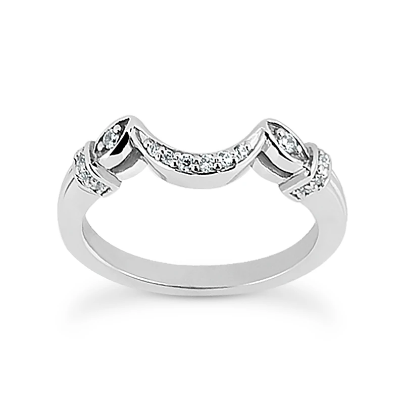 Thin 14K White Gold Unique Diamond Engagement Band 0.07ct 3 Thin 14K White Gold Unique Diamond Engagement Band 0.07ct