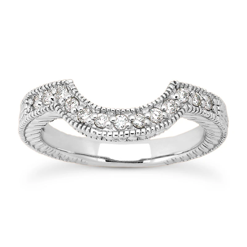 Thin 14K White Gold Unique Diamond Engagement Band 0.20ct 3 Thin 14K White Gold Unique Diamond Engagement Band 0.20ct