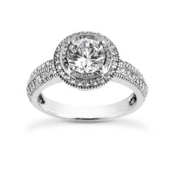 14K White Gold Unique Diamond Engagement Ring 0.76ct 3.3mm