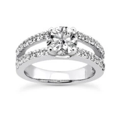 14K White Gold Unique Diamond Engagement Ring 0.90ct 10.2mm
