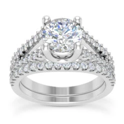14K White Gold Unique Diamond Engagement Ring Set 0.92ct