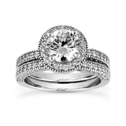 14K White Gold Unique Diamond Engagement Ring Set 1.63ct