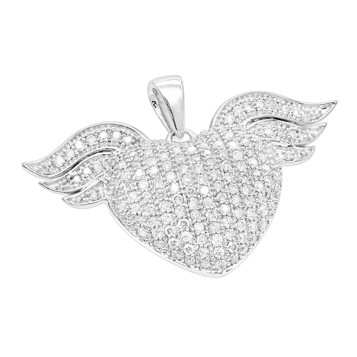14K White Gold Unique Diamond Heart With Angels Wings Ladies Pendant 1ct 3 14K White Gold Unique Diamond Heart With Angels Wings Ladies Pendant 1ct