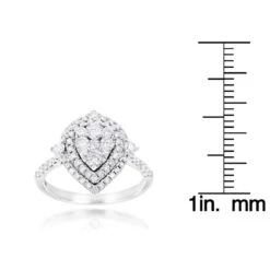 14K White Gold Unique Drop Design Pear Shape Diamond Cluster Ring For Women 1.3ct -H'Hen Sale Store 14k gold unique drop design pear shape diamond cluster ring for women 13ct ruler