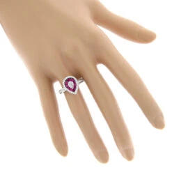 14K White Gold Unique Pear Shape Diamond And Ruby Women's Ring Drop Design 1tcw -H'Hen Sale Store 14k gold unique pear shape diamond and ruby womens ring drop design 1tcw bodwh