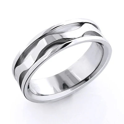 14K White Gold Wave Wedding Band For Men 3 14K White Gold Wave Wedding Band For Men