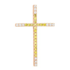 14K Yellow Gold White And Yellow Diamond Cross Pendant 0.72ct -H'Hen Sale Store 14k gold white and yellow diamond cross pendant 072ct p 6606 ro