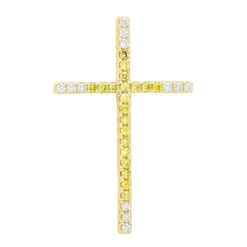14K Yellow Gold White And Yellow Diamond Cross Pendant 0.72ct