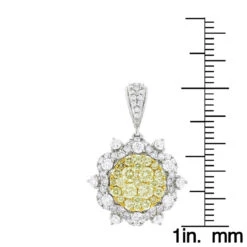14K White Gold White And Yellow Diamond Ladies Flower Pendant 2.3ct -H'Hen Sale Store 14k gold white and yellow diamond ladies flower pendant 23ct rulerwh