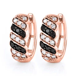14K White Gold White Black Diamond Hoop Huggie Earrings .65ct -H'Hen Sale Store 14k gold white black diamond hoop huggie earrings 65ct p 6492 ro