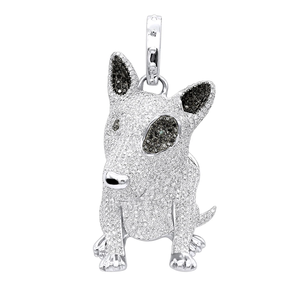 14K White Gold White Black Diamond Mini Bull Terrier Dog Pendant 3.85ct 3 14K White Gold White Black Diamond Mini Bull Terrier Dog Pendant 3.85ct