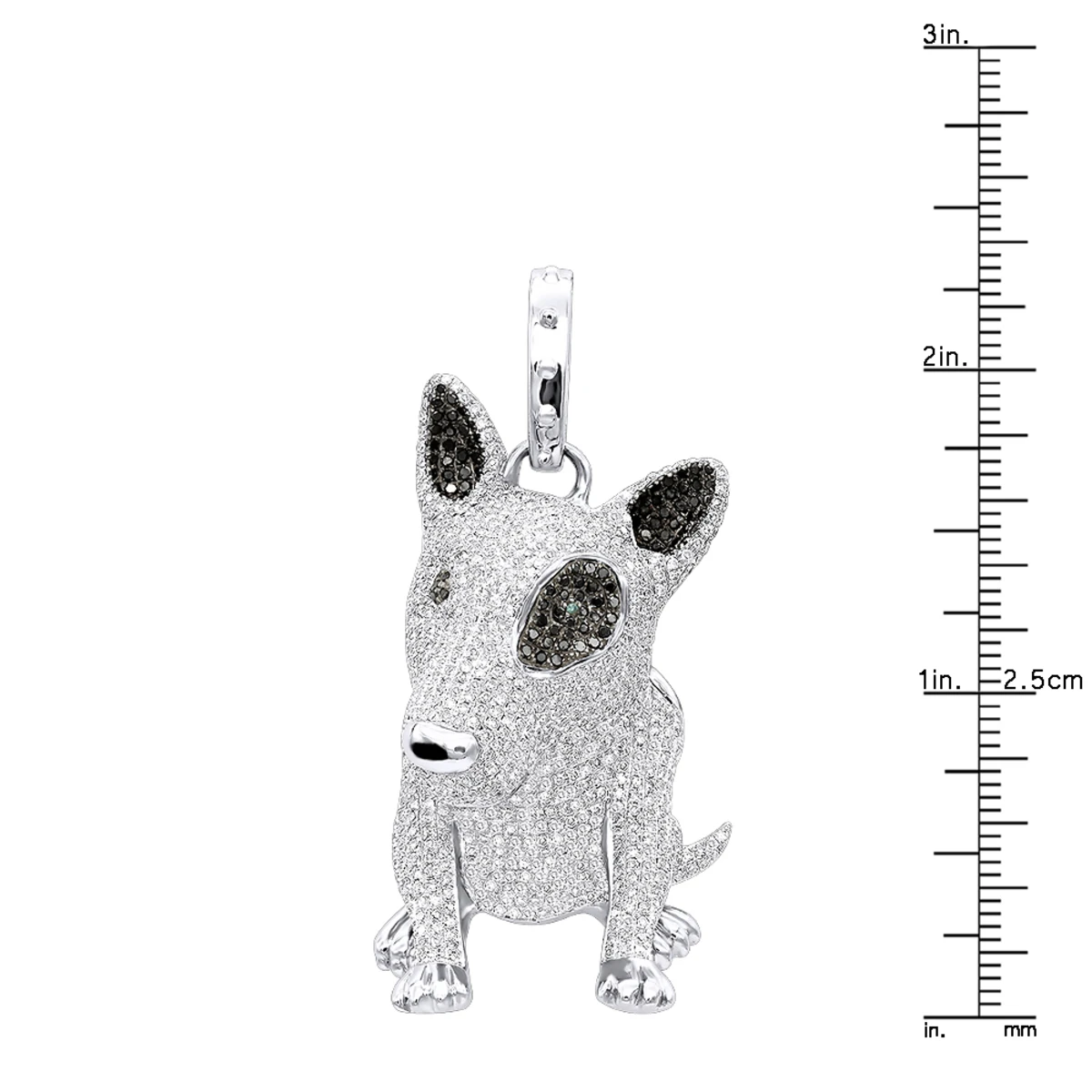 14K White Gold White Black Diamond Mini Bull Terrier Dog Pendant 3.85ct 8 14K White Gold White Black Diamond Mini Bull Terrier Dog Pendant 3.85ct - Image 6