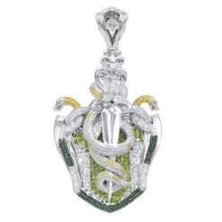 14K Gold White Blue Green Yellow Diamond Sword & Snakes Men's Pendant 18ct
