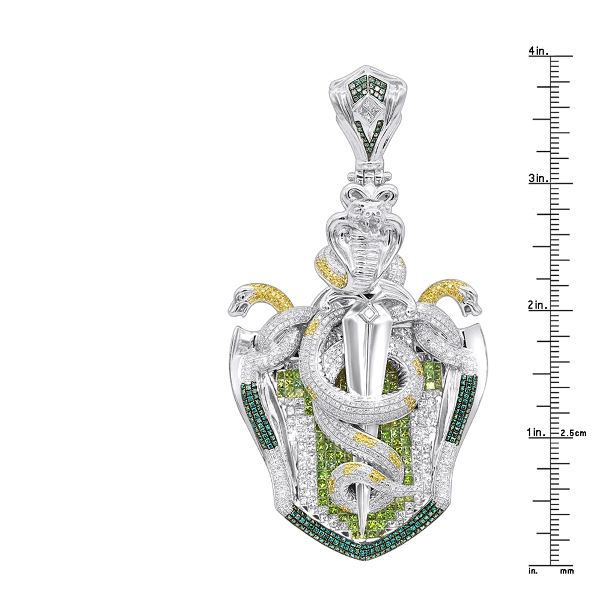 14K Gold White Blue Green Yellow Diamond Sword & Snakes Men's Pendant 18ct 8 14K Gold White Blue Green Yellow Diamond Sword & Snakes Men's Pendant 18ct - Image 6