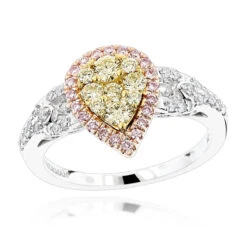 14K White Gold White Pink Yellow Diamond Engagement Ring For Women Pear Shape