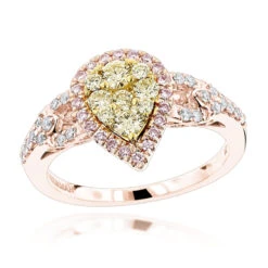 14K White Gold White Pink Yellow Diamond Engagement Ring For Women Pear Shape 10 14K White Gold White Pink Yellow Diamond Engagement Ring For Women Pear Shape -H'Hen Sale Store 14k gold white pink yellow diamond engagement ring for women pear shape ro