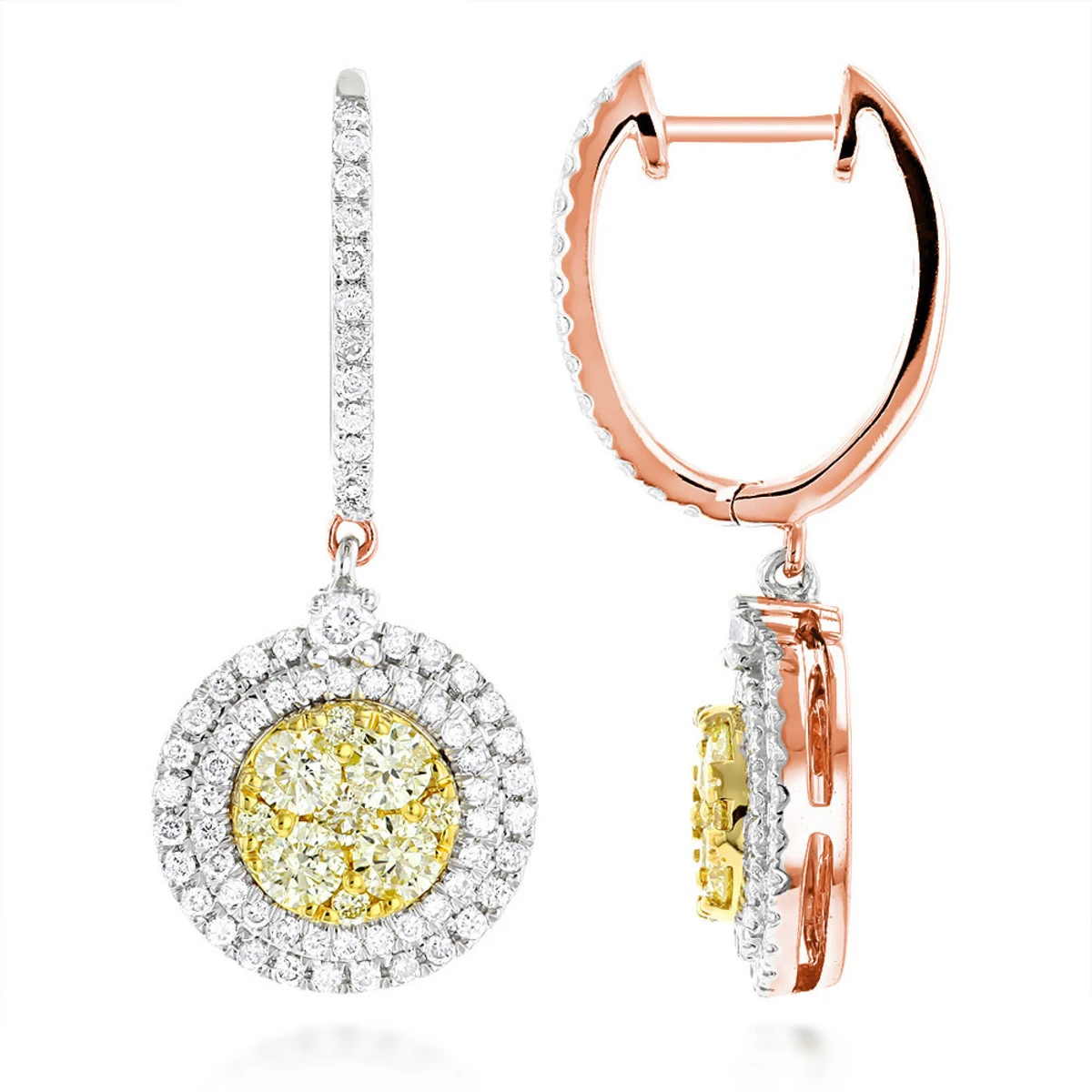 14K White Gold White Yellow Diamond Circle Earrings Hoop Dangles By Luxurman 2ct 5 14K White Gold White Yellow Diamond Circle Earrings Hoop Dangles By Luxurman 2ct - Image 3