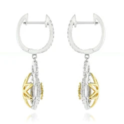 14K White Gold White Yellow Diamond Cluster Fashion Ladies Drop Earrings 1.45ct -H'Hen Sale Store 14k gold white yellow diamond cluster fashion ladies drop earrings 145ct backwh