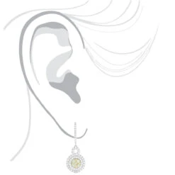 14K White Gold White Yellow Diamond Cluster Fashion Ladies Drop Earrings 1.45ct -H'Hen Sale Store 14k gold white yellow diamond cluster fashion ladies drop earrings 145ct bod