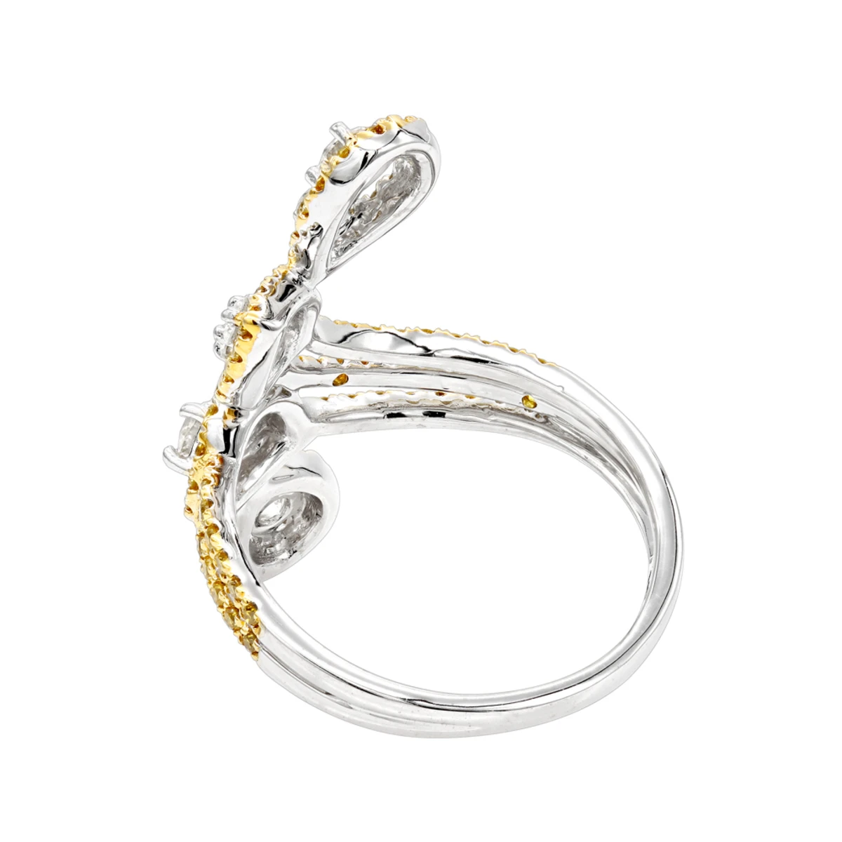 14K White Gold White Yellow Diamond Cocktail Ring For Women Floral Design 1.25ct 6 14K White Gold White Yellow Diamond Cocktail Ring For Women Floral Design 1.25ct - Image 4