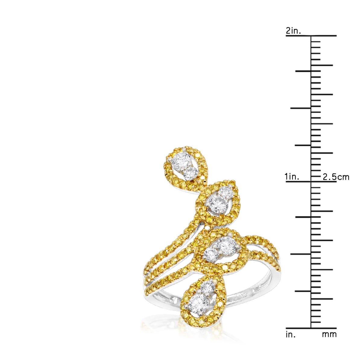 14K White Gold White Yellow Diamond Cocktail Ring For Women Floral Design 1.25ct 7 14K White Gold White Yellow Diamond Cocktail Ring For Women Floral Design 1.25ct - Image 5