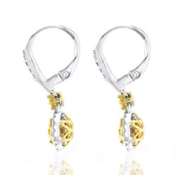 14K White Gold White Yellow Diamond Drop Earrings 1.2ct Women's Dangle Hoops -H'Hen Sale Store 14k gold white yellow diamond drop earrings 12ct womens dangle hoops back