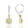 14K White Gold White Yellow Diamond Drop Earrings 1.2ct Women's Dangle Hoops -H'Hen Sale Store 14k gold white yellow diamond drop earrings 12ct womens dangle hoops mainwh