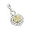 14K White Gold White Yellow Diamond Round Pendant For Women 1.15ct