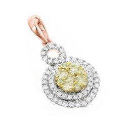 14K White Gold White Yellow Diamond Round Pendant For Women 1.15ct -H'Hen Sale Store 14k gold white yellow diamond round pendant for women 115ct ro