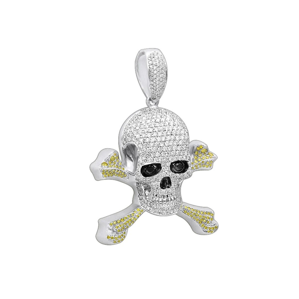 14K White Gold White Yellow Diamond Skull Pendant 10.62ct 3 14K White Gold White Yellow Diamond Skull Pendant 10.62ct