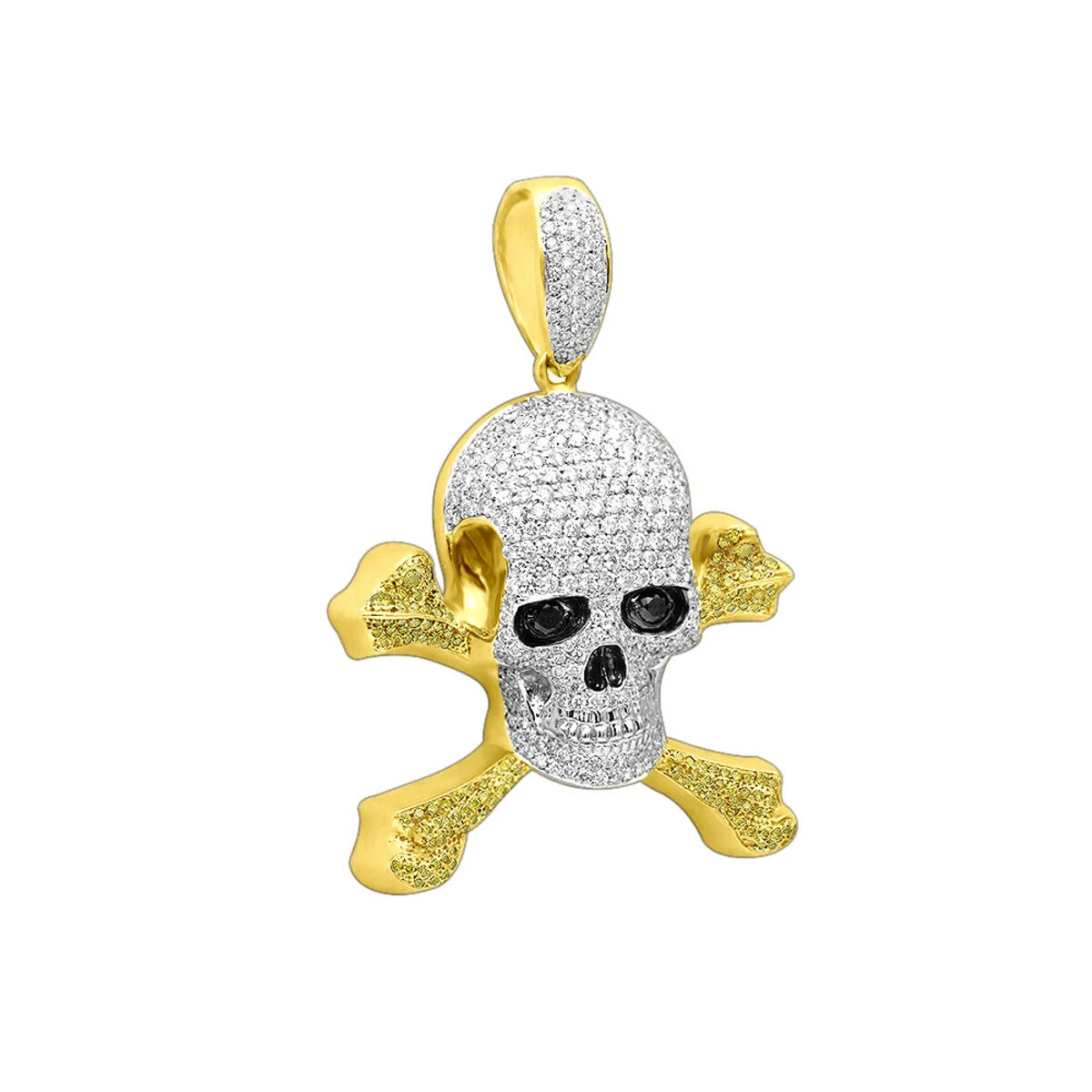 14K White Gold White Yellow Diamond Skull Pendant 10.62ct 4 14K White Gold White Yellow Diamond Skull Pendant 10.62ct - Image 2