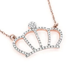 14K Yellow Gold Women's Diamond Crown Pendant Necklace 0.15ct -H'Hen Sale Store 14k gold womens diamond crown pendant necklace 018ct ro