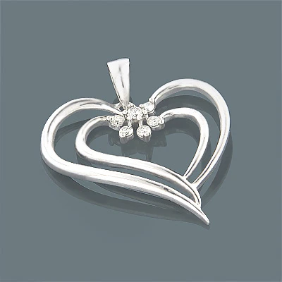 14K White Gold Women's Diamond Heart Pendant 0.20ct 3 14K White Gold Women's Diamond Heart Pendant 0.20ct
