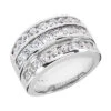 Wide 14K White Gold Women's 3 Row Diamond Ring 2.62ct