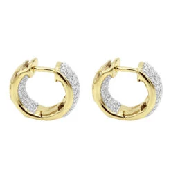 14K Yellow Gold Inside Out Diamond Hoop Huggie Earrings For Women & Men 1ct -H'Hen Sale Store 14k inside out diamond hoop huggie earrings 092ct back yellow