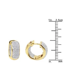 14K Yellow Gold Inside Out Diamond Hoop Huggie Earrings For Women & Men 1ct -H'Hen Sale Store 14k inside out diamond hoop huggie earrings 092ct ruler yellow